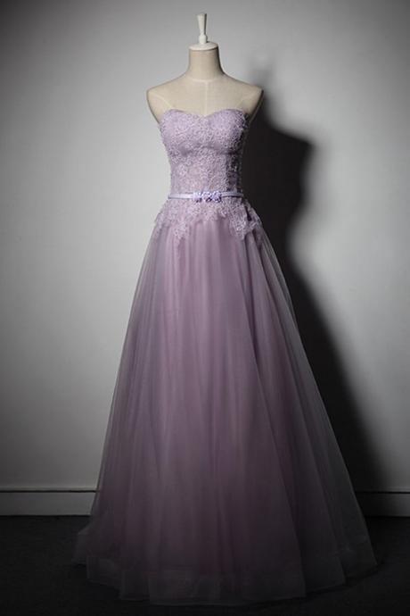 Long Light Purple Lace Prom Dresses Women A Line Tulle Party Formal Evening Dresses