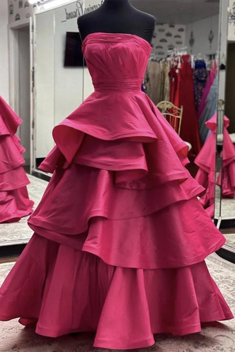 Burgundy Satin Strapless Long Dress Formal Dress Prom Dress, Prom Gown