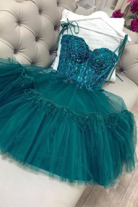 Green Tulle Strapless Short Prom Dress Cocktail Dress