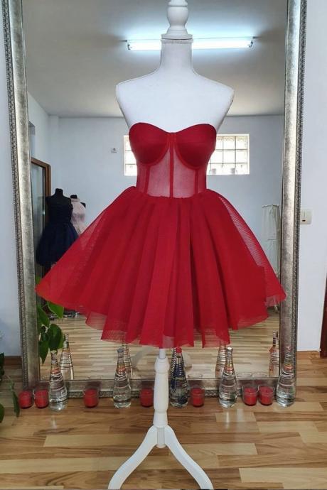 Red Tulle Short Prom Dress, Bridesmaid Dress, Homecoming Dresses
