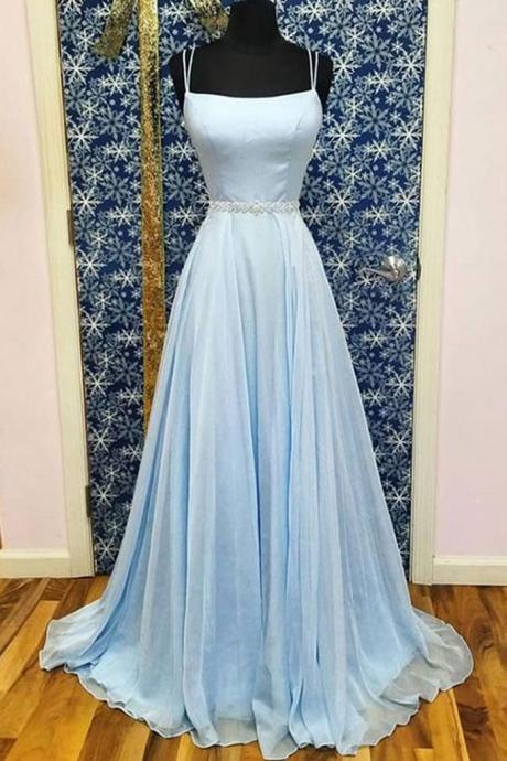 Sky Blue Satin Long Simple Prom Dress Customize A Line Party Dress