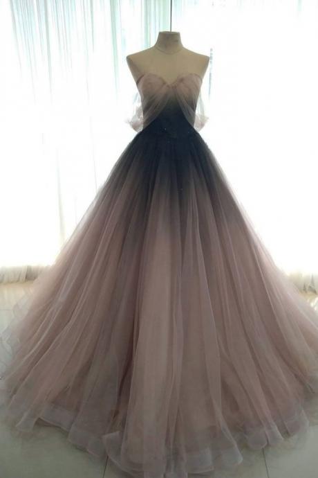 Unique Long Tulle A Line Sweetheart Prom Dress Evening Gown