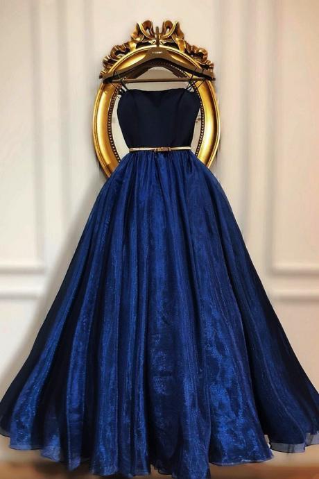 Navy Blue Tulle A Line Sweetheart Neck Long Dress Women Prom Dress