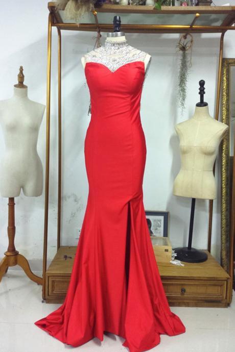 Backless Red Prom Dresses With Crystals Sparkling Pageant Dresses Prom Dress