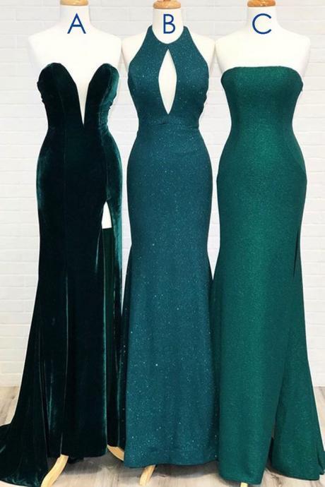 Mermaid Green Long Prom Dress Evening Dress With Split Front