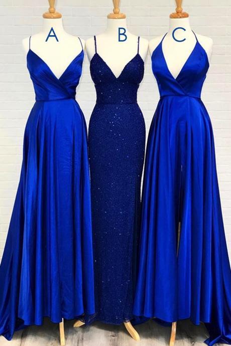 Simple A Line Spaghetti Straps Royal Blue Long Prom Dress Evening Dress