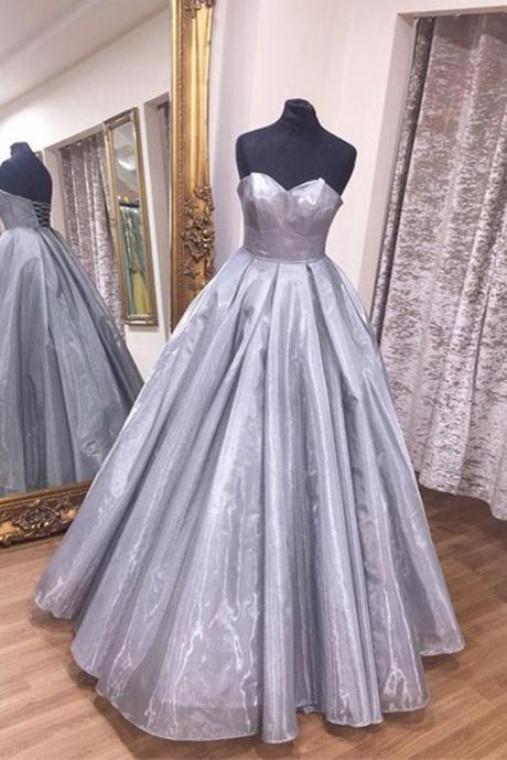 Charming A Line Sweetheart Silver Gray Tulle Sweet 16 Prom Dress Party Dress