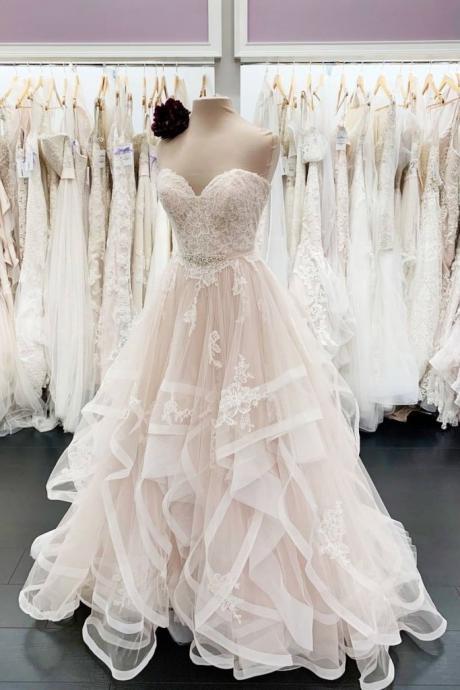 Unique Sweetheart Neck Long A Line Lace Multi-layer Prom Dress Wedding Dress