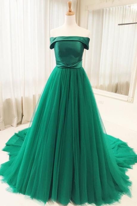 Simple Green Satin Tulle Strapless Prom Dress Graduation Dresses