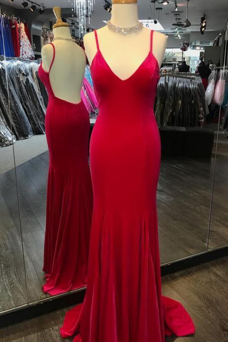 Red Backless V Neck Sexy Long Mermaid Dress Women Prom Dress