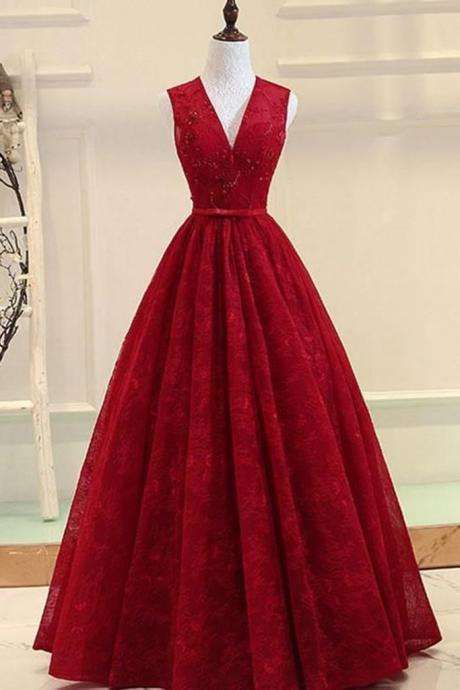Burgundy Tulle A Line Long Sweet Prom Dress Evening Dress