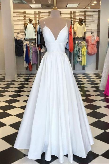 Simple White Satin Long Dress Long A Line Bridesmaid Dress Prom Dress