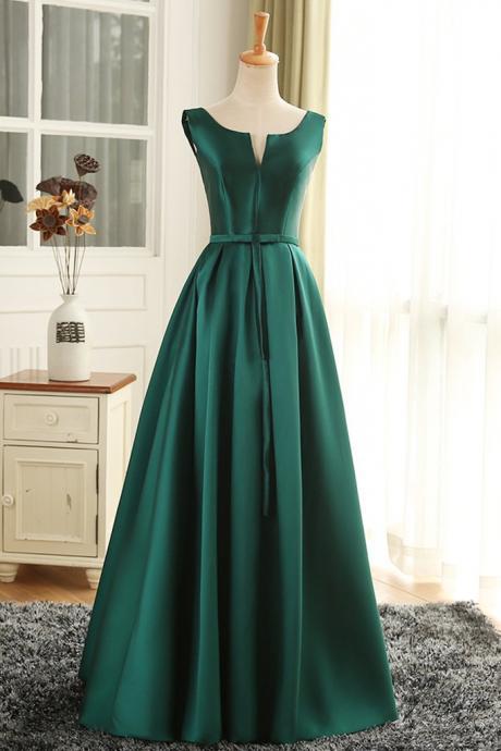 Deep Green Satin V Neck Long Halter Prom Dress, Formal Dress