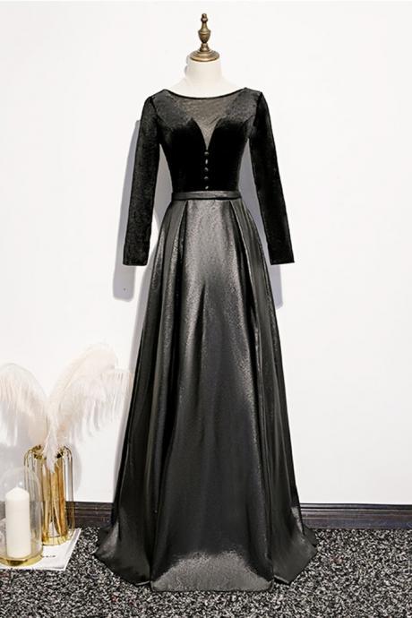 Black Tulle Long Sleeve Formal Prom Dress For Mother, Evening Dress