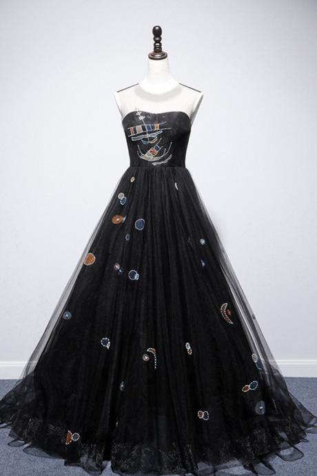 Design Black Tulle Long Custom Size Halter Prom Dress, Formal Dress