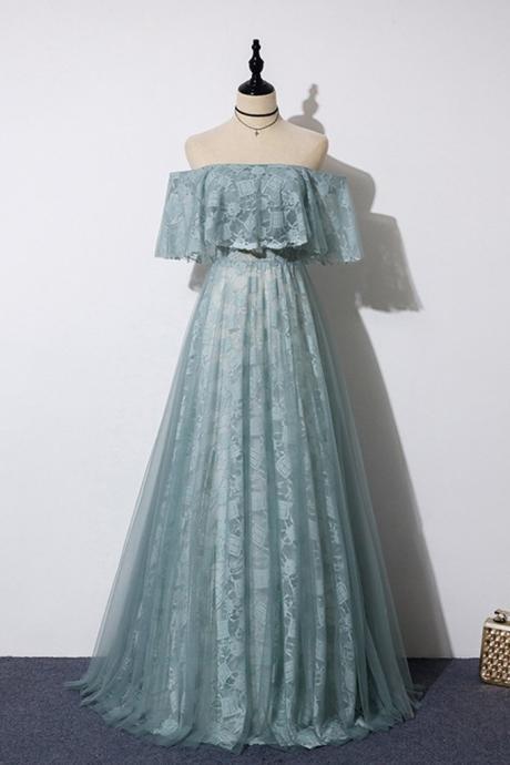 2021 Green Lace Strapless Long Customize Prom Dress, Evening Dress