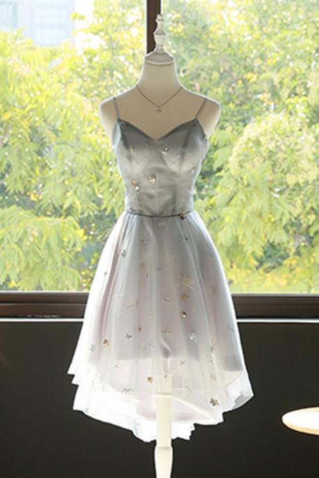 Gray Tulle Simple Short A Line Prom Dress, Bridesmaid Dresses,Cocktail Dress