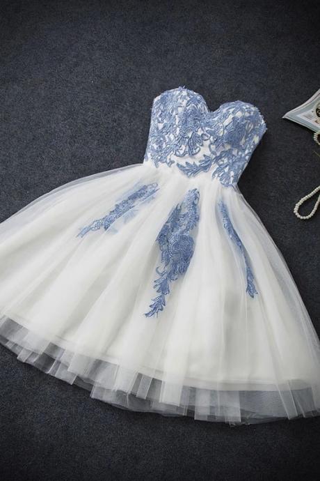 Sweetheart White Tulle Strapless Short Prom Dress, Mini Party Dress