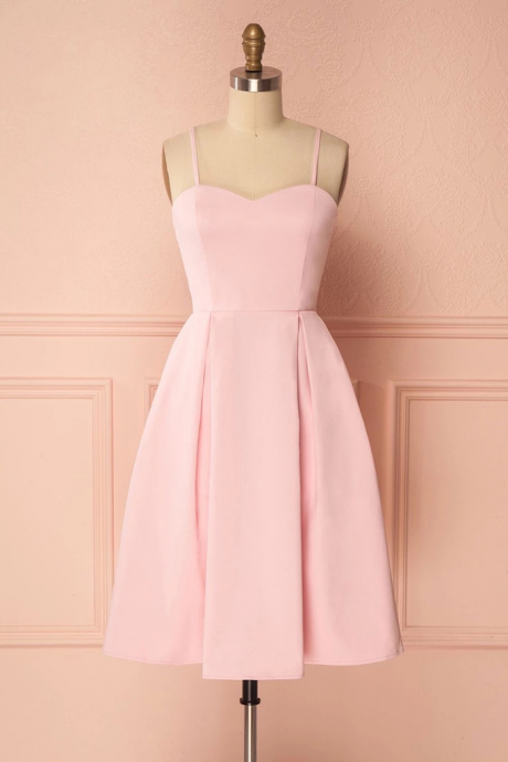 Simple Pink Satin Short Prom Dress, Customize Party Dress