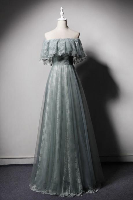 Green Lace Strapless Long A Line Senior Prom Dress, Evening Dress