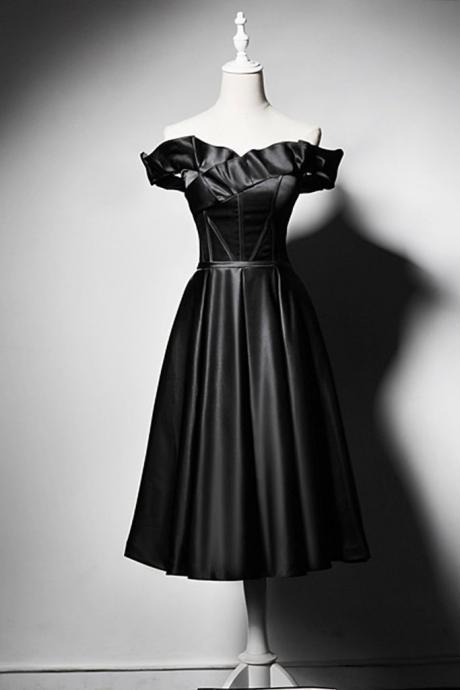 Simple Black Satin V Neck Short Prom Dress, Homecoming Dress