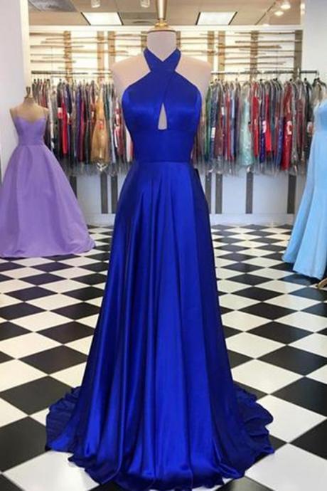 Simple Royal Blue Satin Long Prom Dress, Evening Dress