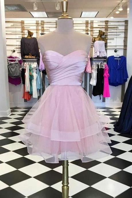 Cute Sweetheart Neck Pink Prom Dresses,short Prom Dresses,pink Homecoming Dresses