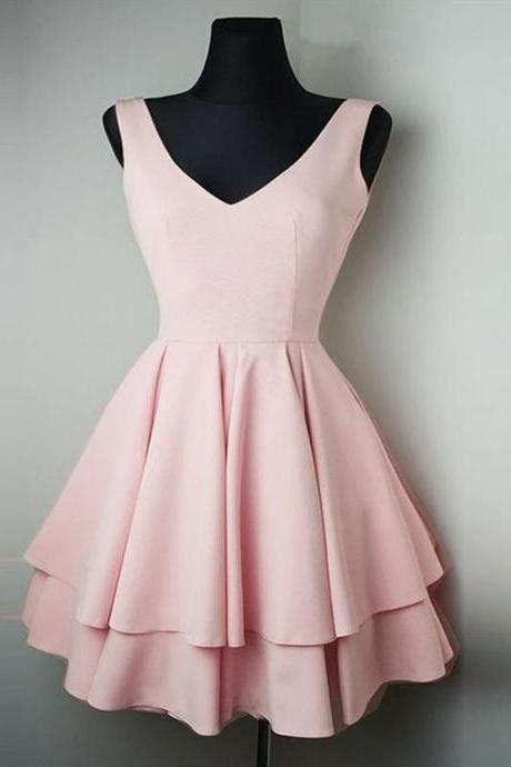 Simple V Neck Pink Homecoming Dresses Short Prom Dresses Online,cute Pink Graduation Dresses,formal Dresses,evening Dresses