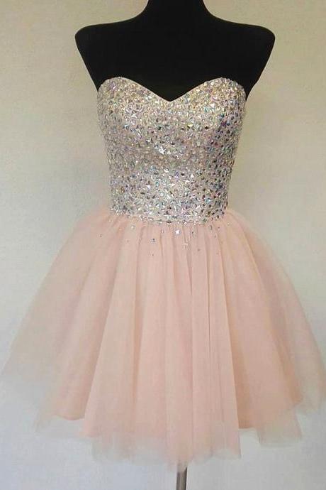 A Line Sweetheart Neck Sequins Pink Short Prom Dresses,sequins Pink Homecoming Dresses,pink Formal Graduation Evening Dresses