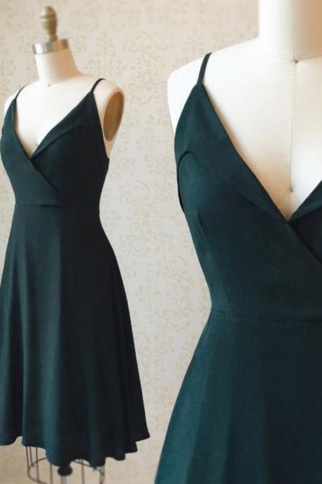 A Line V Neck Short Dark Green Prom Dresses,short Dark Green Homecoming Formal Dresses