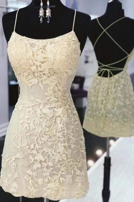 Backless Mermaid Short Yellow Lace Prom Dresses,mermaid Yellow Lace Formal Graduation Homecoming Dresses