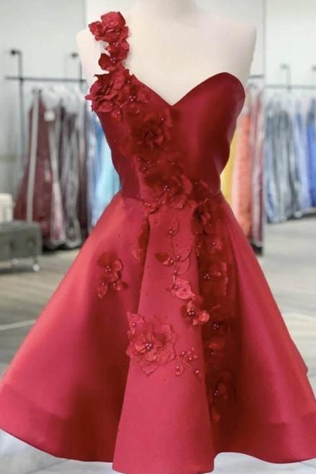 One Shoulder Open Back Burgundy Floral Prom Dresses,wine Red Floral Formal Evening Homecoming Dresses