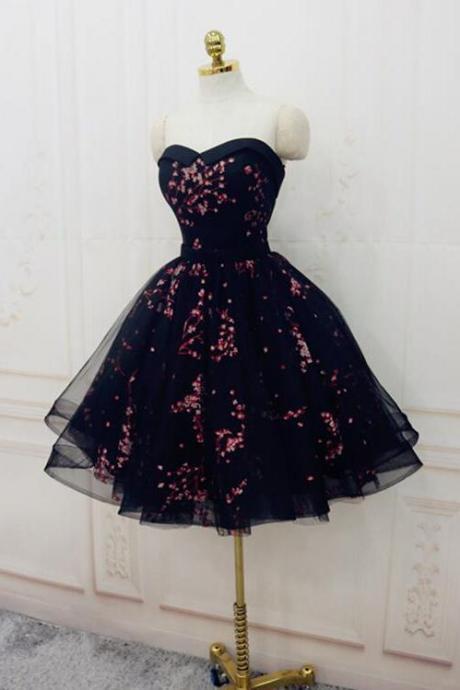 Charming Black Cute Floral Formal Dresses,black Party Dress,homecoming Dresses
