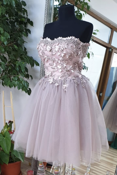 Cute Sweetheart Tulle Lace Beads Short Prom Dress,Homecoming Dress