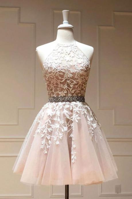 Tulle Lace Short Prom Dress Beadeing A Line Homecoming Dress