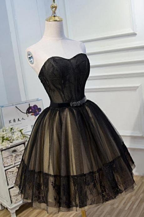 Black Lace Tulle Simple Homecoming Dresses Pretty Short Party Dresses