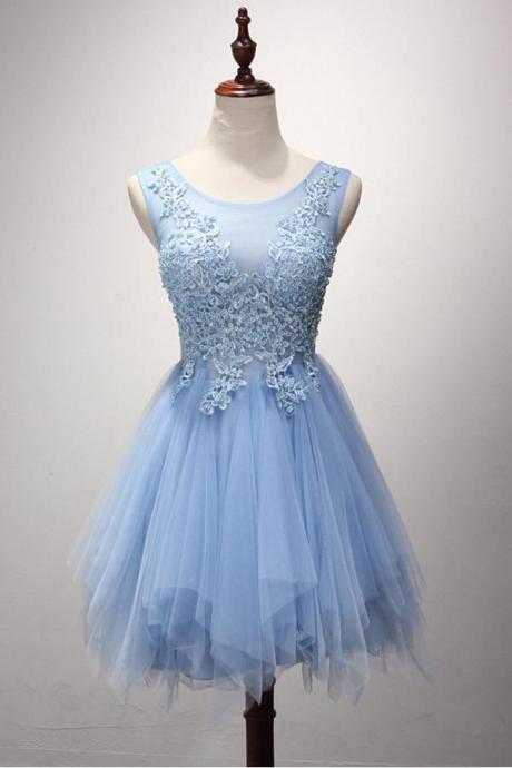 Beautiful Cute Lace Short Cocktail Dress,a Line Illusion Homecoming Dress