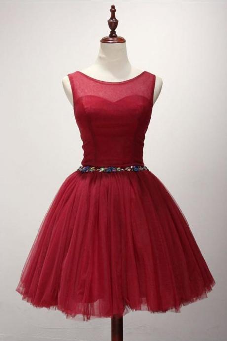 Red Simple Elegant Lace Up Short Tulle Homecoming Dresses