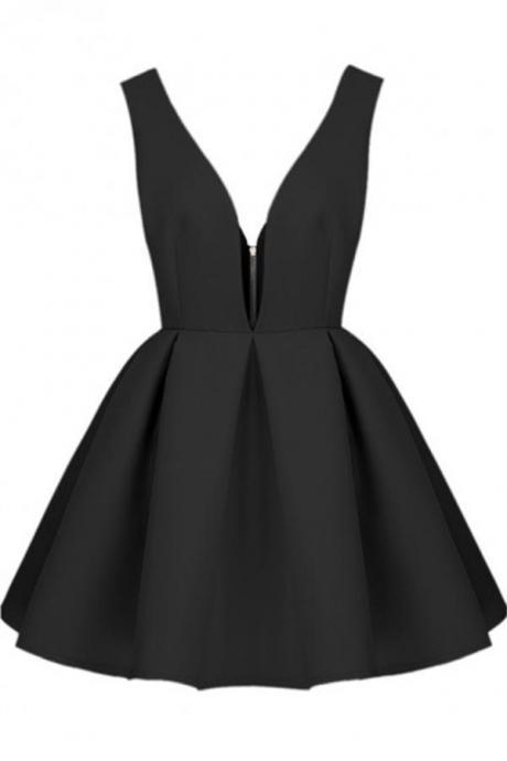Black Short V-neck Simple Homecoming Dresses Party Dresses