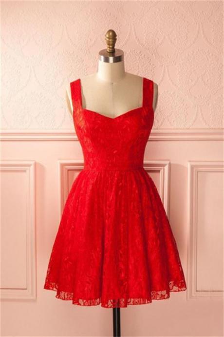 Vintage Red Lace Short Cute Homecoming Dresses For Teens