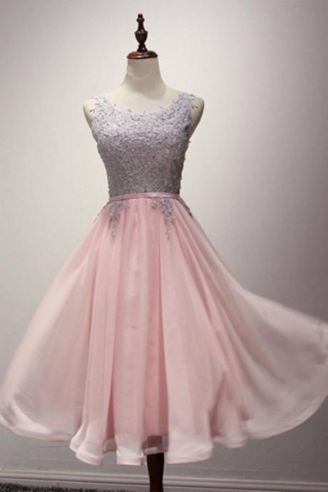 Flowy Lace Chiffon Pink A-lone Simple Homecoming Dresses