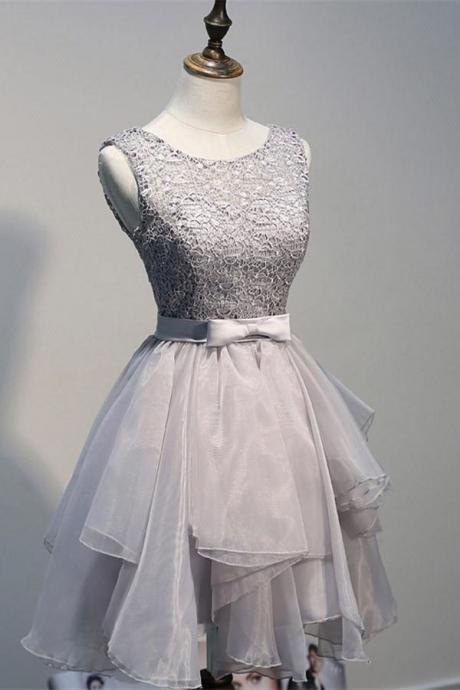 Scoop Neckline Short Gray Lace Homecoming Dresses Party Dresses