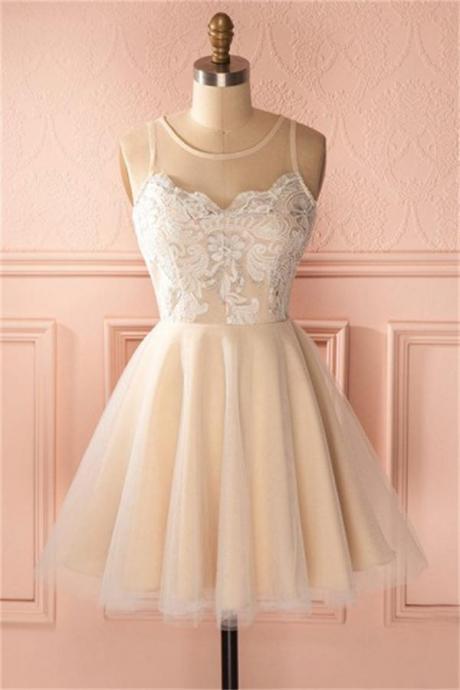 Beauty Short Simple Lace Tulle Homecoming Dresses For Teens