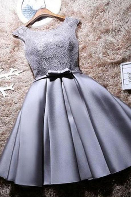 Gray Lace Up Satin Homecoming Dresses Elegant Short Party Dresses