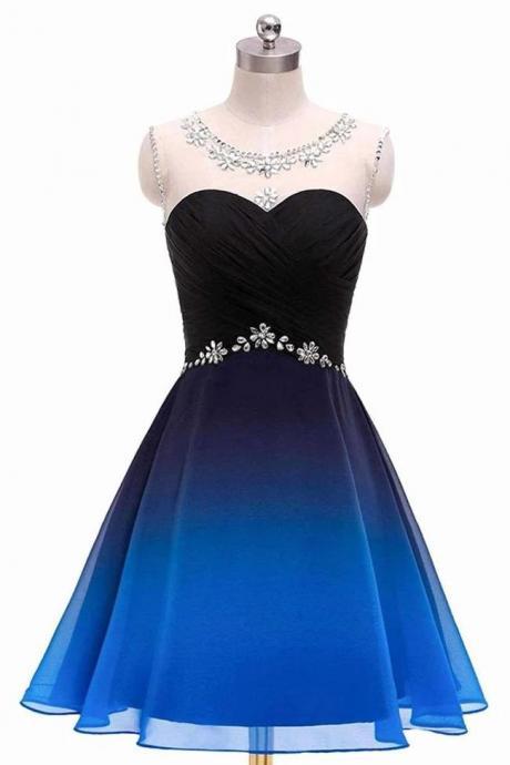 Scoop Neckline Short Ombre Chiffon Beading A-line Homecoming Dresses