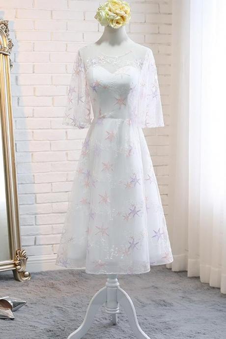 Charming Tea Length Simple A-line Prom Dresses Homecoming Dresses