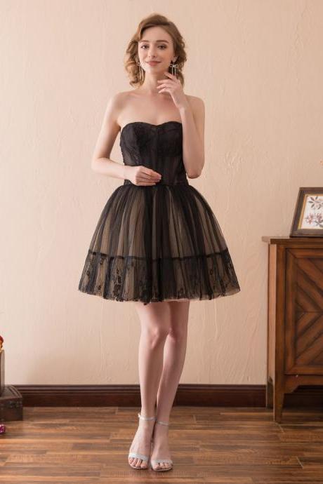 Strapless Lace A-line Sleeveless Chiffon Homecoming Dresses 6-15601
