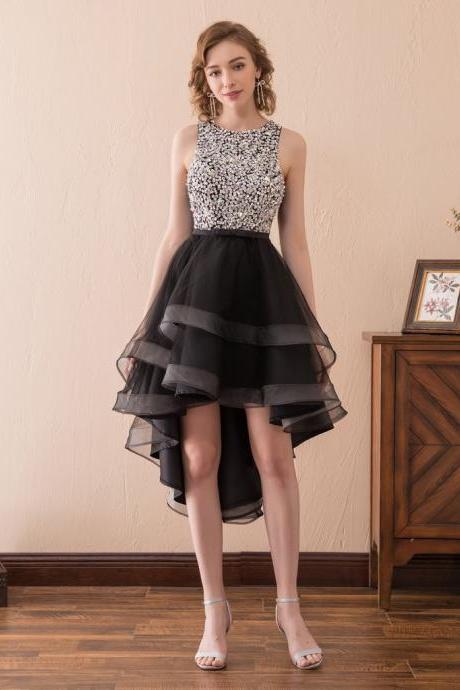 Sequins High Low Knee-length Open Back A-line Sleeveless Chiffon Homecoming Dresses 6-17612