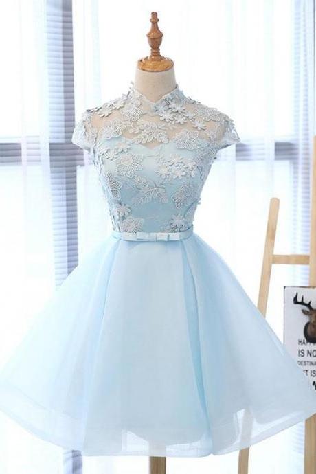 Light Blue Applique Short Prom Dress,blue Homecoming Dress
