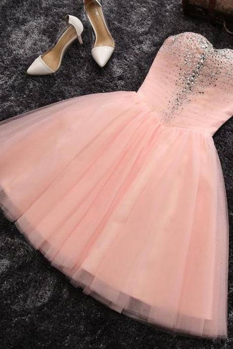 Pink A Line Sweetheart Neck Short Prom Dress,homecoming Dresses